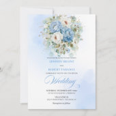 Elegant Dusty Blue White Peony Gold Wedding Invite 招待状 (正面)