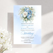 Elegant Dusty Blue White Peony Wedding Invitation 招待状