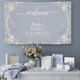 Elegant Dusty Blue Wildflower Baby Shower Party 横断幕