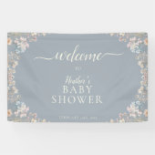 Elegant Dusty Blue Wildflower Baby Shower Party 横断幕 (横)