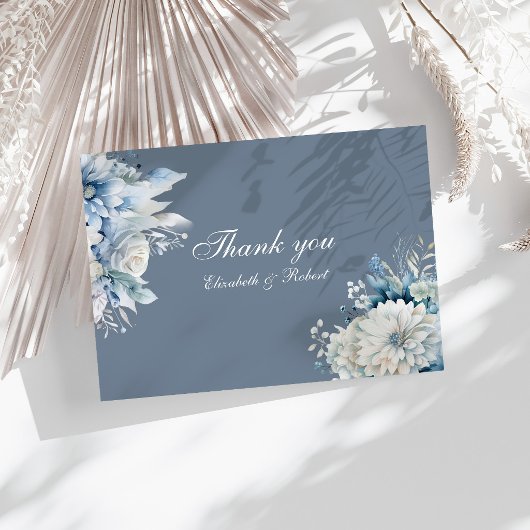 Elegant Dusty Blue Wildflower Wedding サンキューカード