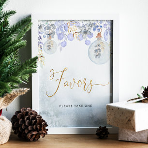 Elegant dusty blue winter foliage Favors ポスター