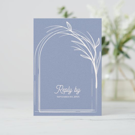 Elegant Dusty Blue With QR Code Wedding Reply By 出欠カード (スタンド正面)
