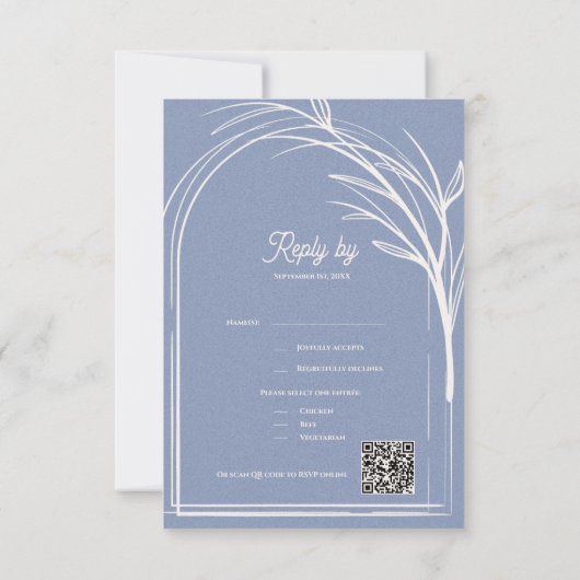 Elegant Dusty Blue With QR Code Wedding Reply By 出欠カード (裏面)