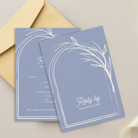 Elegant Dusty Blue With QR Code Wedding Reply By 出欠カード