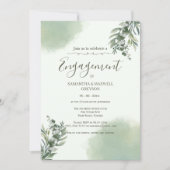 Elegant Dusty Green Script engagement Invitation 招待状 (正面)