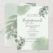 Elegant Dusty Green Script engagement Invitation 招待状 (正面/裏面)