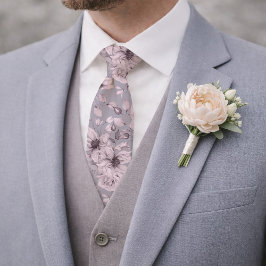 Elegant Dusty Mauve Botanical Necktie for Weddings ネクタイ