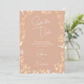 Elegant Dusty Peach Ivory Script Wildflowers Photo セーブザデート (スタンド正面)