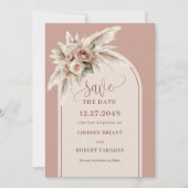 Elegant Dusty Pink Boho Floral Save the Date Card 招待状 (正面)