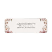 Elegant Dusty Pink Cream Magnolia Floral Wedding ラベル (正面)