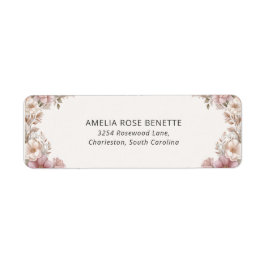 Elegant Dusty Pink Cream Magnolia Floral Wedding ラベル