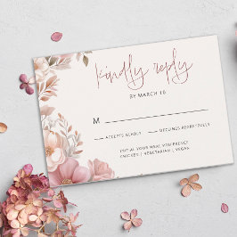 Elegant Dusty Pink Cream Magnolia Floral Wedding 出欠カード