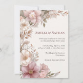 Elegant Dusty Pink Cream Magnolia Floral Wedding 招待状 (正面)