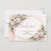 Elegant Dusty Pink Floral Greenery Thank You Card サンキューカード (正面)