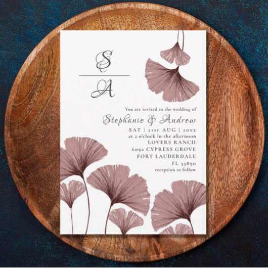 Elegant Dusty Pink Foliage Wedding  招待状