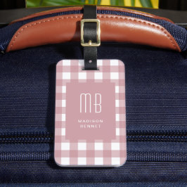 Elegant Dusty Pink Gingham Monogram ラゲッジタグ