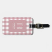 Elegant Dusty Pink Gingham Monogram ラゲッジタグ (正面横)