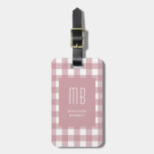 Elegant Dusty Pink Gingham Monogram ラゲッジタグ (正面縦)