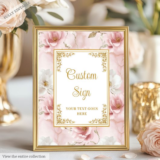 Elegant Dusty Pink Gold Floral Wedding Custom Sign ポスター