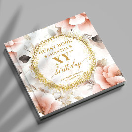 Elegant dusty pink gold watercolor custom birthday ゲストブック