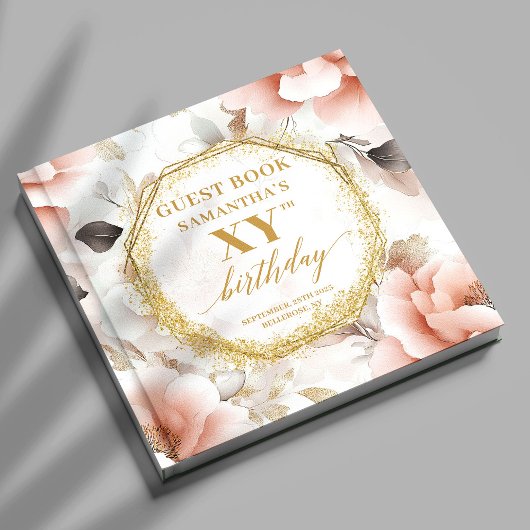 Elegant dusty pink gold watercolor custom birthday ゲストブック
