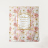 Elegant dusty pink ivory floral wedding backdrop タペストリー (正面)