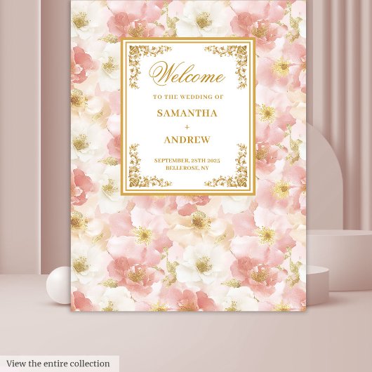 Elegant dusty pink ivory floral wedding backdrop タペストリー