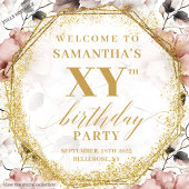 Elegant Dusty Pink Ivory Gold Birthday Backdrop タペストリー