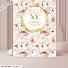 Elegant Dusty Pink Ivory Gold Birthday Backdrop タペストリー
