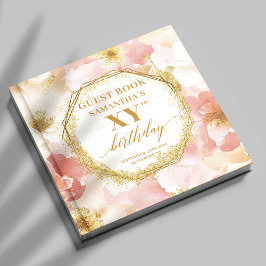 Elegant Dusty Pink Ivory Gold Birthday Guest Book ゲストブック