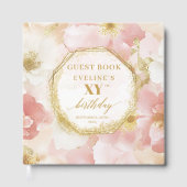 Elegant Dusty Pink Ivory Gold Birthday Guest Book ゲストブック (正面)