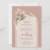 Elegant Dusty Pink Pampas Floral Wedding Invite 招待状 (正面)