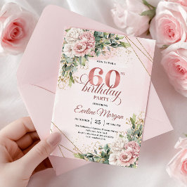 Elegant Dusty Pink Rose Gold 60th Birthday Invite 招待状