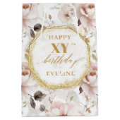 Elegant Dusty Pink Rustic Gold Birthday Gift Bag ミディアムペーパーバッグ (正面)