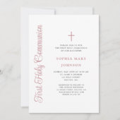 Elegant Dusty Pink Script Girl First Communion 招待状 (正面)