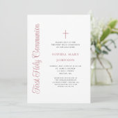 Elegant Dusty Pink Script Girl First Communion 招待状 (スタンド正面)