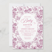 Elegant Dusty Pink Toile Roses Baby Shower Invitе 招待状 (正面)