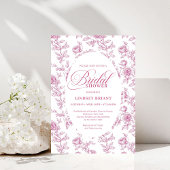 Elegant Dusty Pink Toile Roses Bridal Shower 招待状
