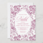 Elegant Dusty Pink Toile Roses Bridal Shower Invit 招待状 (正面)