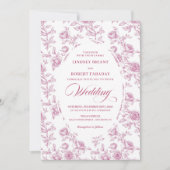 Elegant Dusty Pink Toile Roses Wedding Invitation 招待状 (正面)