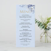 Elegant Dusty Powder Blue Floral Wedding Dinner メニュー (スタンド正面)