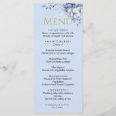 Elegant Dusty Powder Blue Floral Wedding Dinner メニュー (正面)