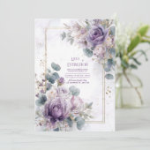 Elegant Dusty Purple Rose Eucalyptus Gold Marble 招待状 (スタンド正面)