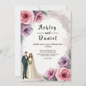 Elegant Dusty Purple Watercolor Floral Wedding 招待状 (正面)