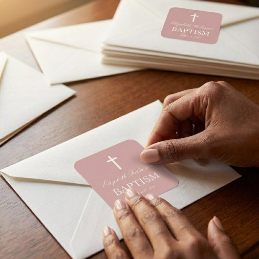 Elegant Dusty Rose Baptism  スクエアシール