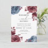 Elegant Dusty Rose Blue Floral Wedding 招待状 (スタンド正面)
