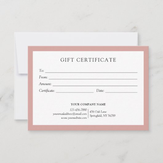 Elegant Dusty Rose Business Gift Certificate Logo (正面)