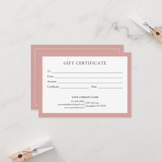 Elegant Dusty Rose Business Gift Certificate Logo (正面/裏面インサイチュ)