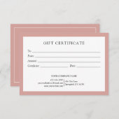 Elegant Dusty Rose Business Gift Certificate Logo (正面/裏面)